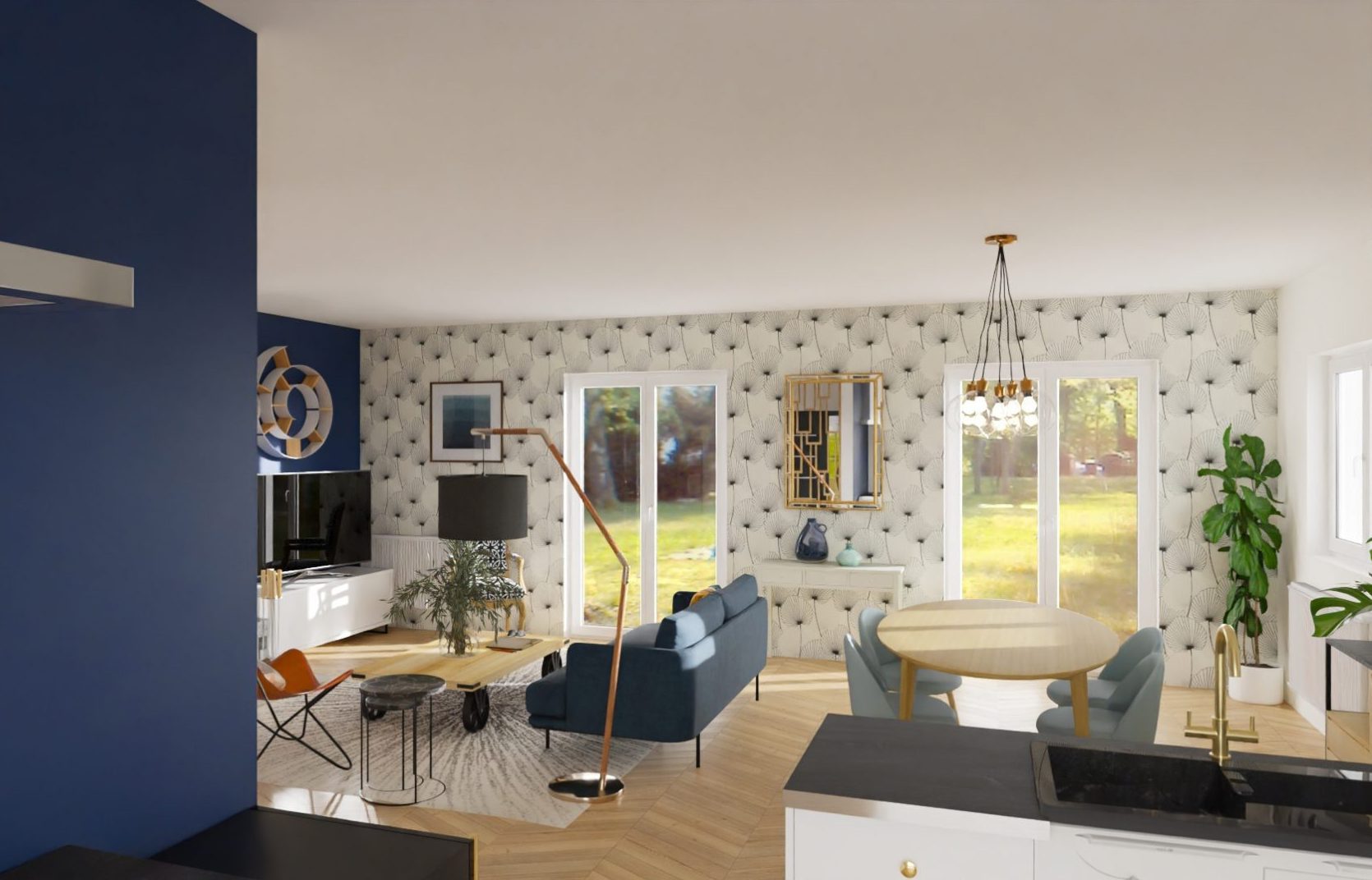 Vue réaliste salon