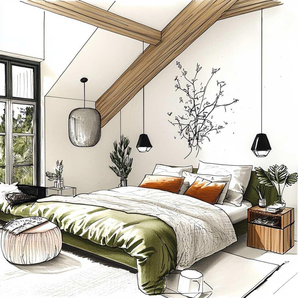 Croquis décoration d'intérieur chambre