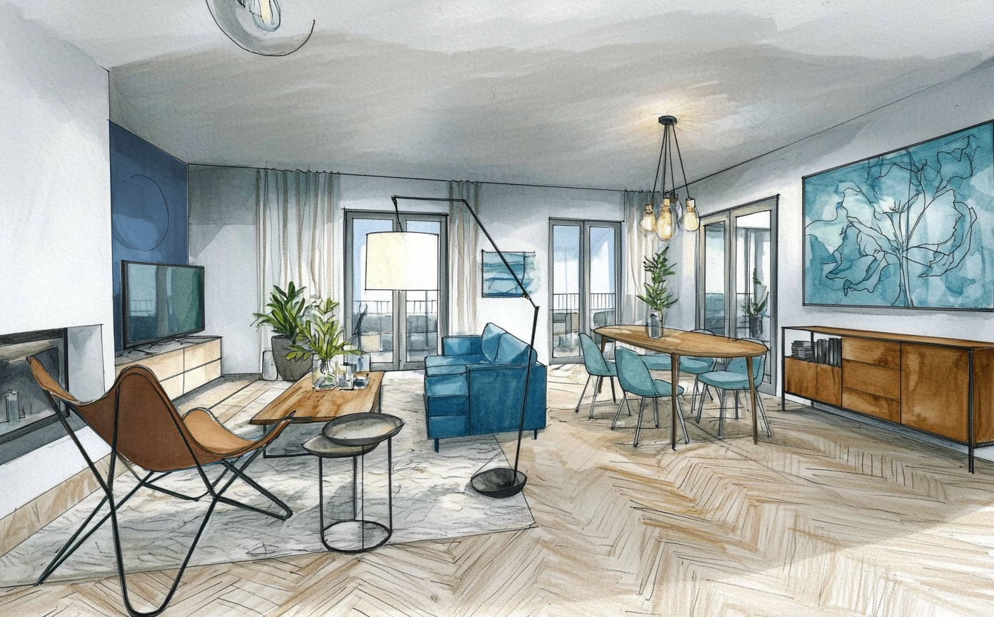 Esquisse salon bleu